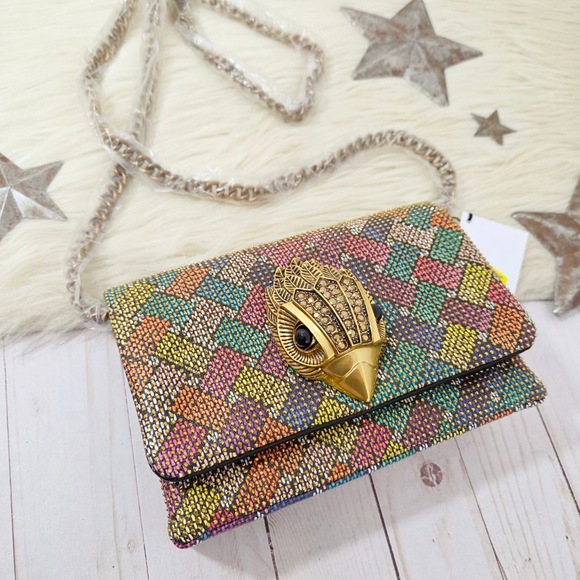 Kurt Geiger Handbags - Kurt Geiger Mini Kensington Flap Crossbody Bag rainbow gold rhinestone studs NWT